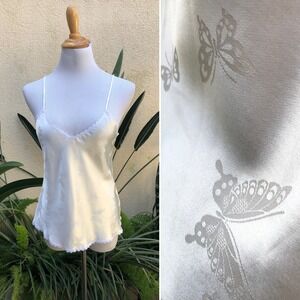 Papillon by Paula Carbon white chemise camisole spaghetti strap top lace trim